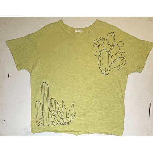 Easel Los Angeles 100% Cotton Cactus Graphic Tee Sz S Chartreuse Boxy Fit EUC - Picture 1 of 8